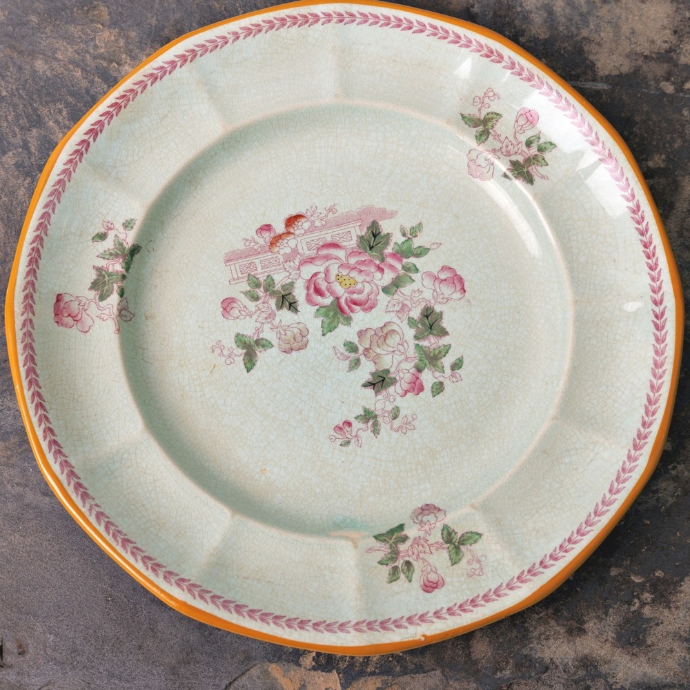 Vintage 1920s Adams Calyx Ware Metz English Ironstone Dinner Plate Green 10"